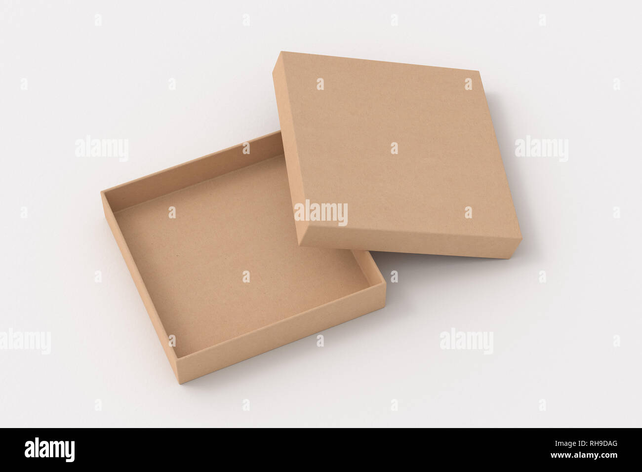 Offene Box Leere offene Karton quadratische flache Geschenkbox, die oben auf ...