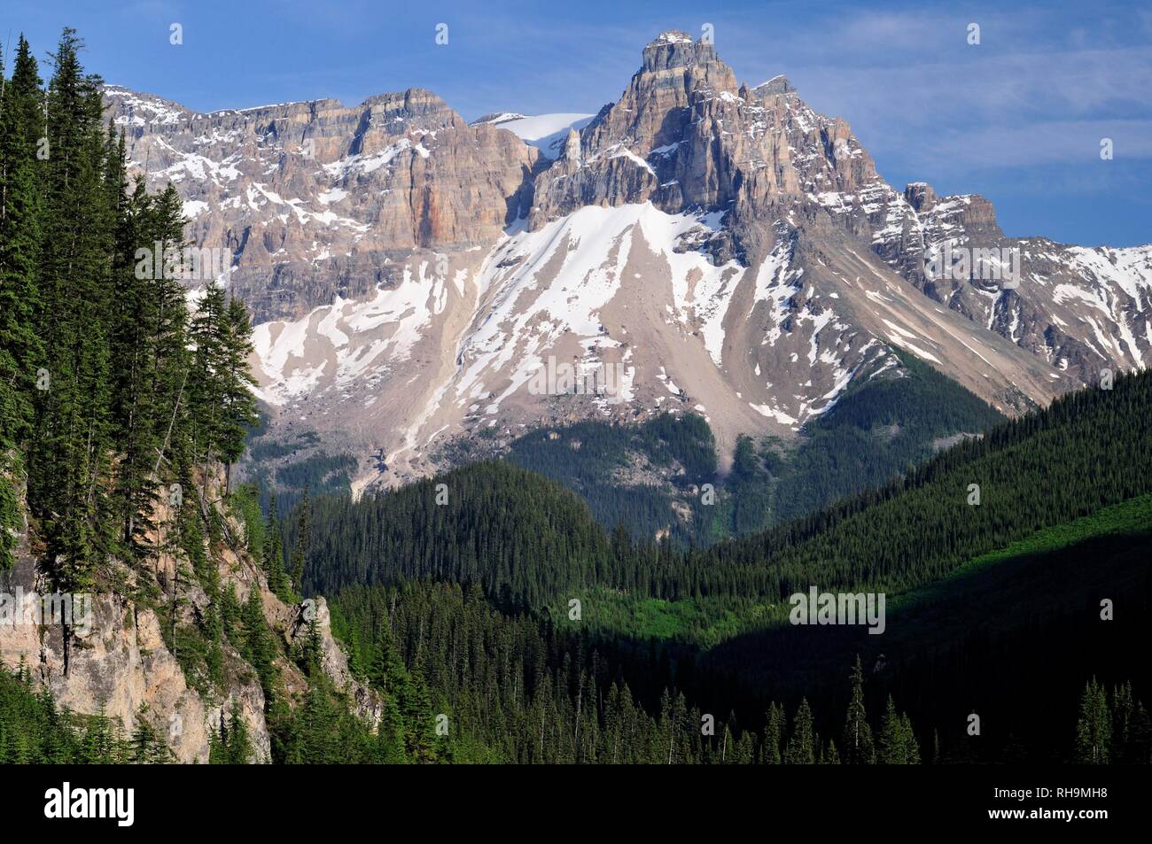 Cathedral Mountain mit der Kathedrale Felsen in der Mitte, Ansicht von Yoho Valley, Yoho National Park, British Columbia. Stockfoto