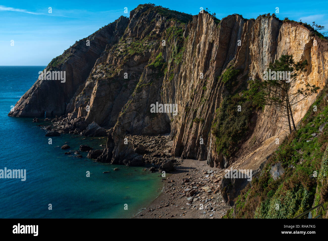 Küste Asturiens. Wilder Strand von El Silencio. Asturien, Spanien Stockfoto