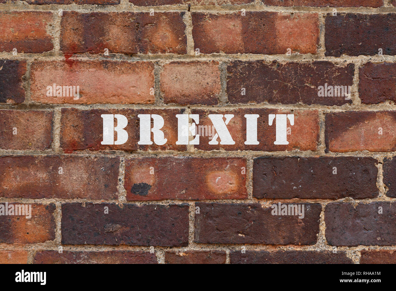 Brexit Wort stenciled auf eine Ziegelmauer Stockfoto