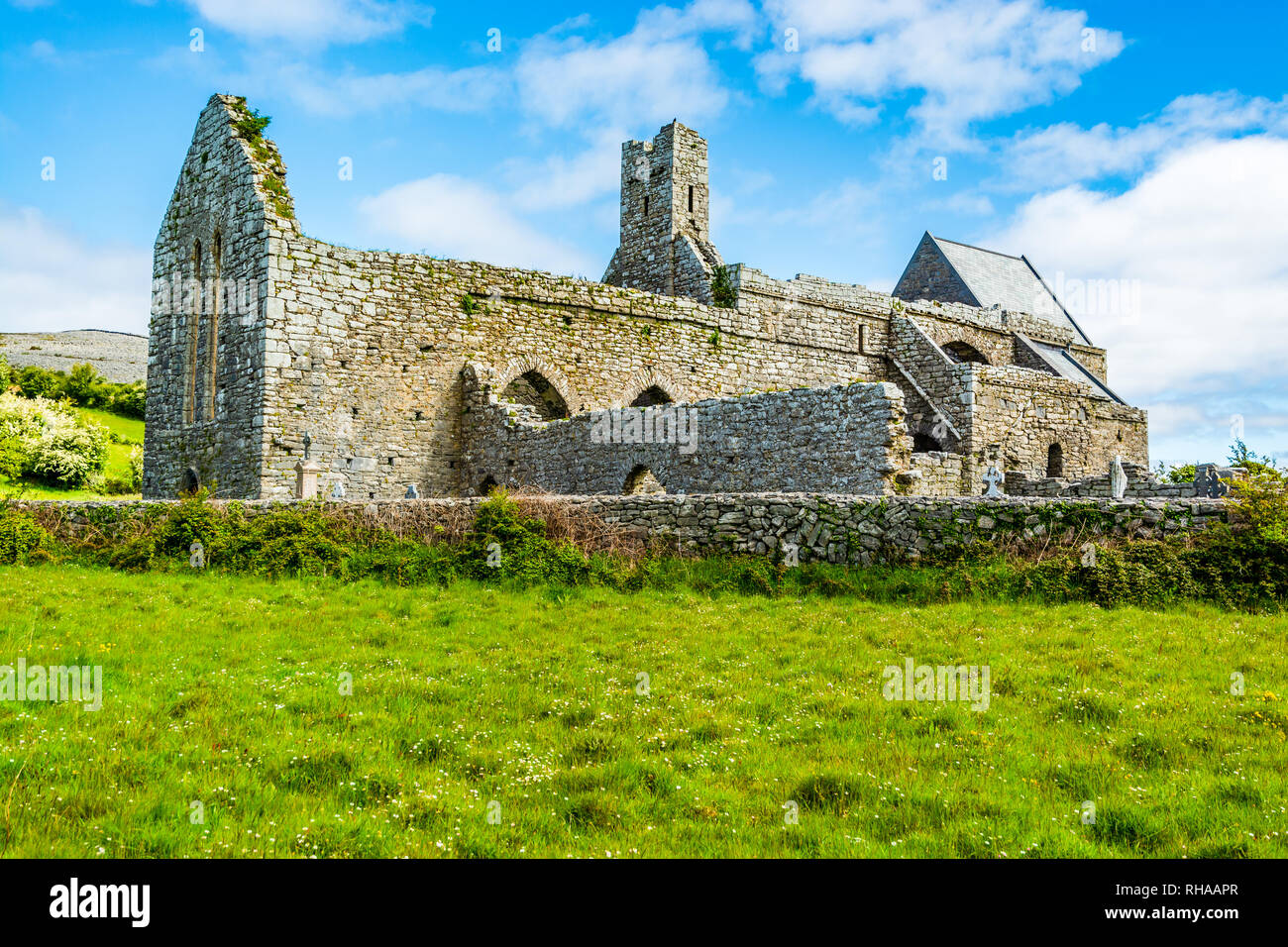 County Clare, Irland: Corcomroe Abbey Ruinen (St. Maria von den fruchtbaren Rock), Zisterzienser Kloster in der Nähe von Bellharbor in Glennamannagh und Ballyv entfernt Stockfoto