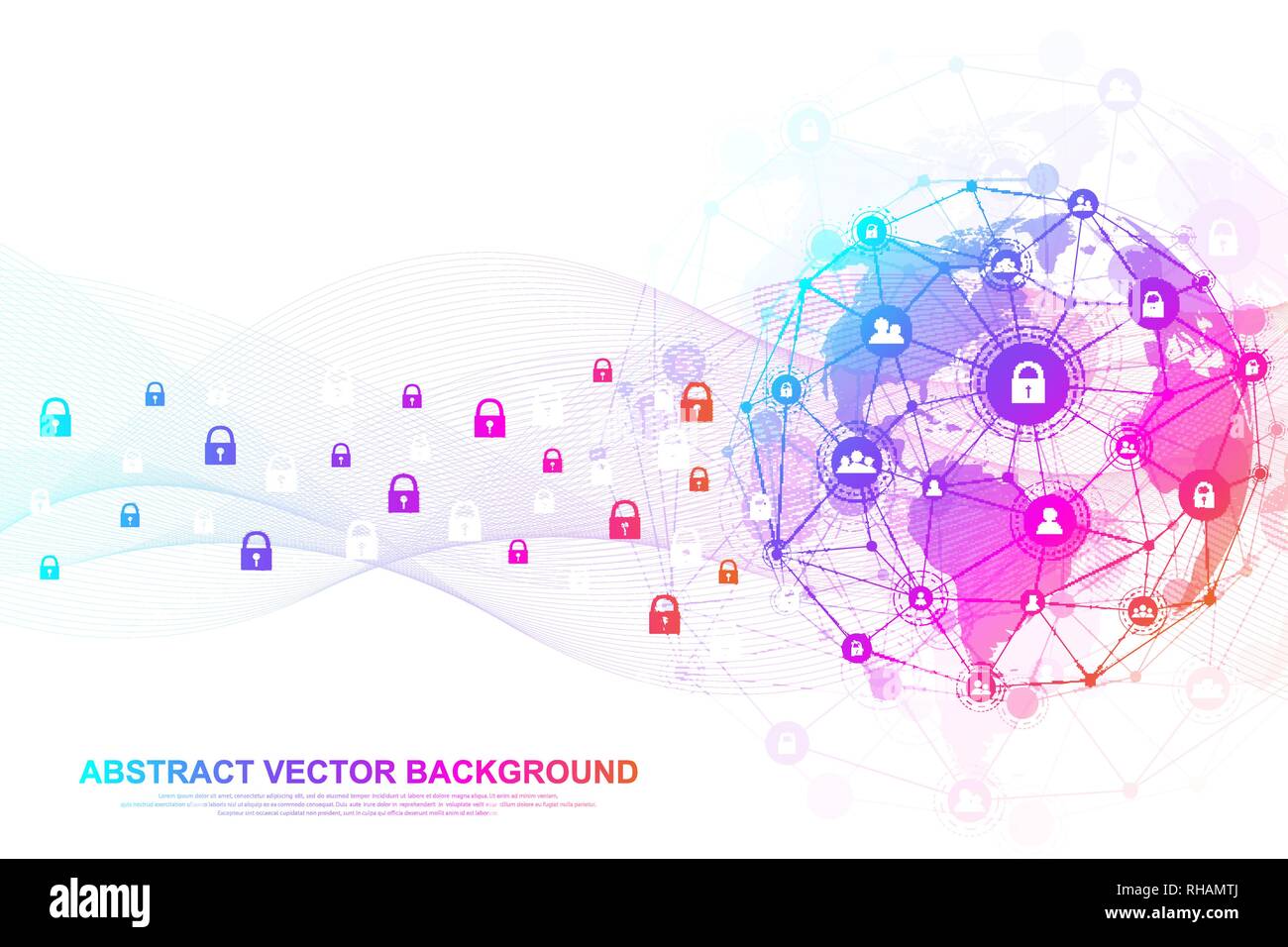 Futuristische abstrakt Hintergrund blockchain Technologie. Global Internet Netzwerkverbindung. Peer-to-Peer Network Business Konzept. Globale cryptocurrency Stock Vektor