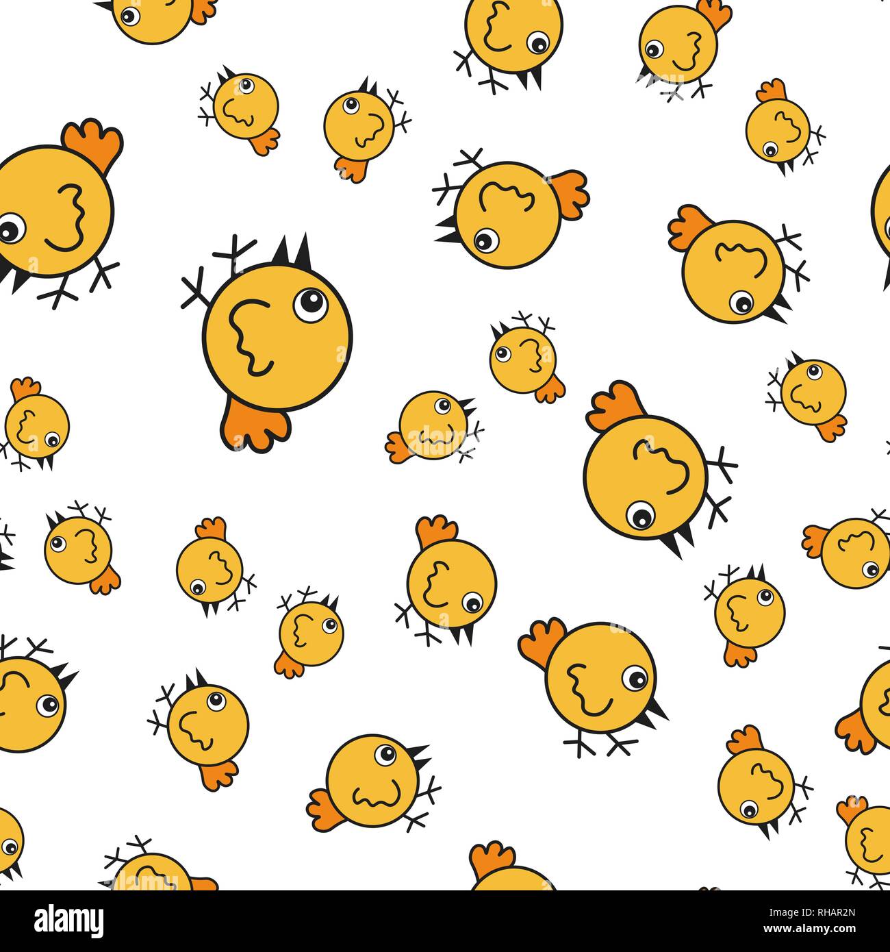 Hühner nahtlose Muster im Comic-stil. Auf weißem Hintergrund, Vector Illustration. Stock Vektor