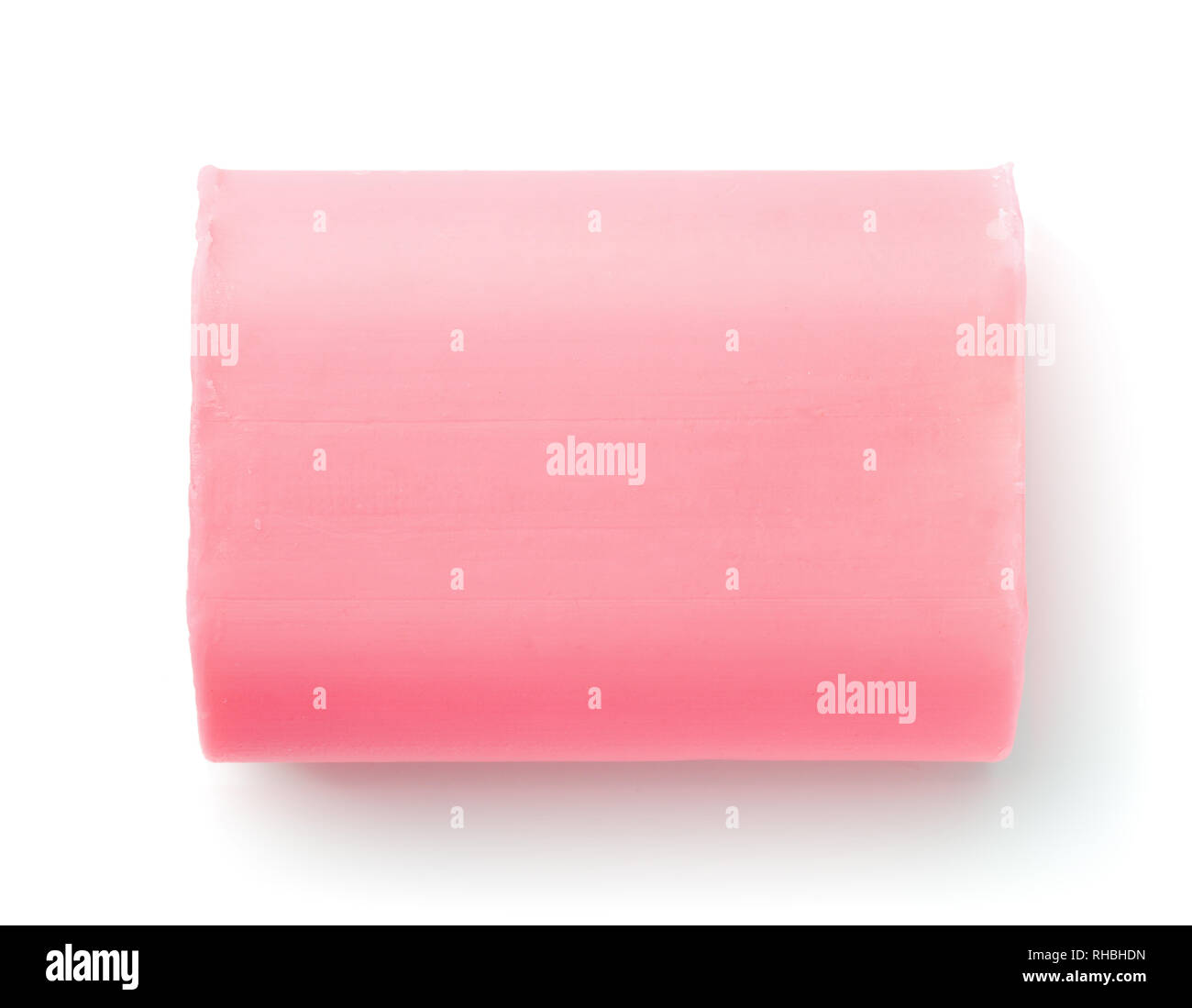 Blick von oben auf die ungenutzten Pink soap Bar isoliert auf weißem Stockfoto
