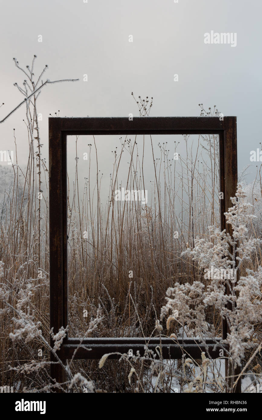 Natürlicher Rahmen von gefrorenen Büschen umgeben, BaiShan See, Jilin Stockfoto