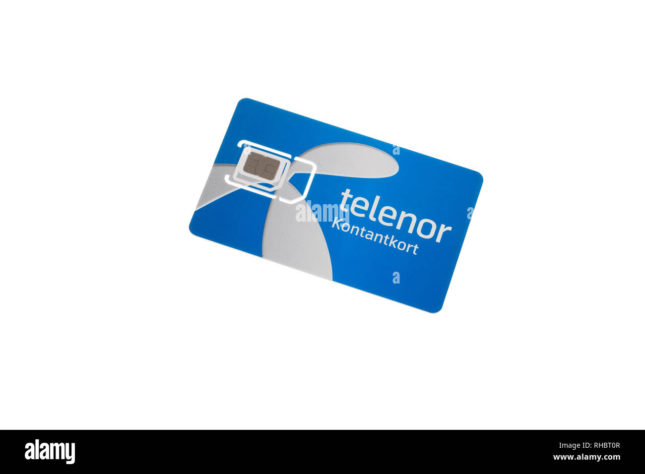 Stockholm, Schweden, 1. Februar 2019: Eine Telenor Handy Prepaid Karte für den schwedischen Markt, wie sieht es aus wie im Feb. 2019 Stockfoto