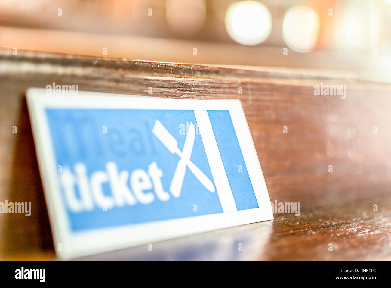 Meal Ticket, Ticket, isoliert. Begriff der Ausbeutung, Einkommen oder Erfolg. Stockfoto