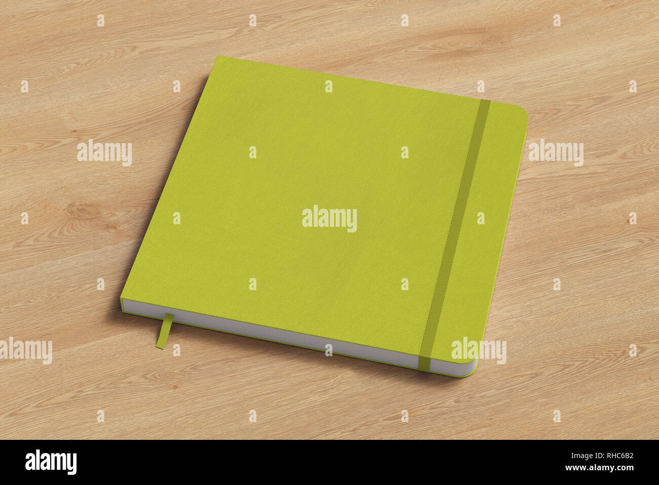 Gelbe Quadratische Notizbuch Mit Gummiband Auf Holz Hintergrund 3d Darstellung Stockfotografie Alamy
