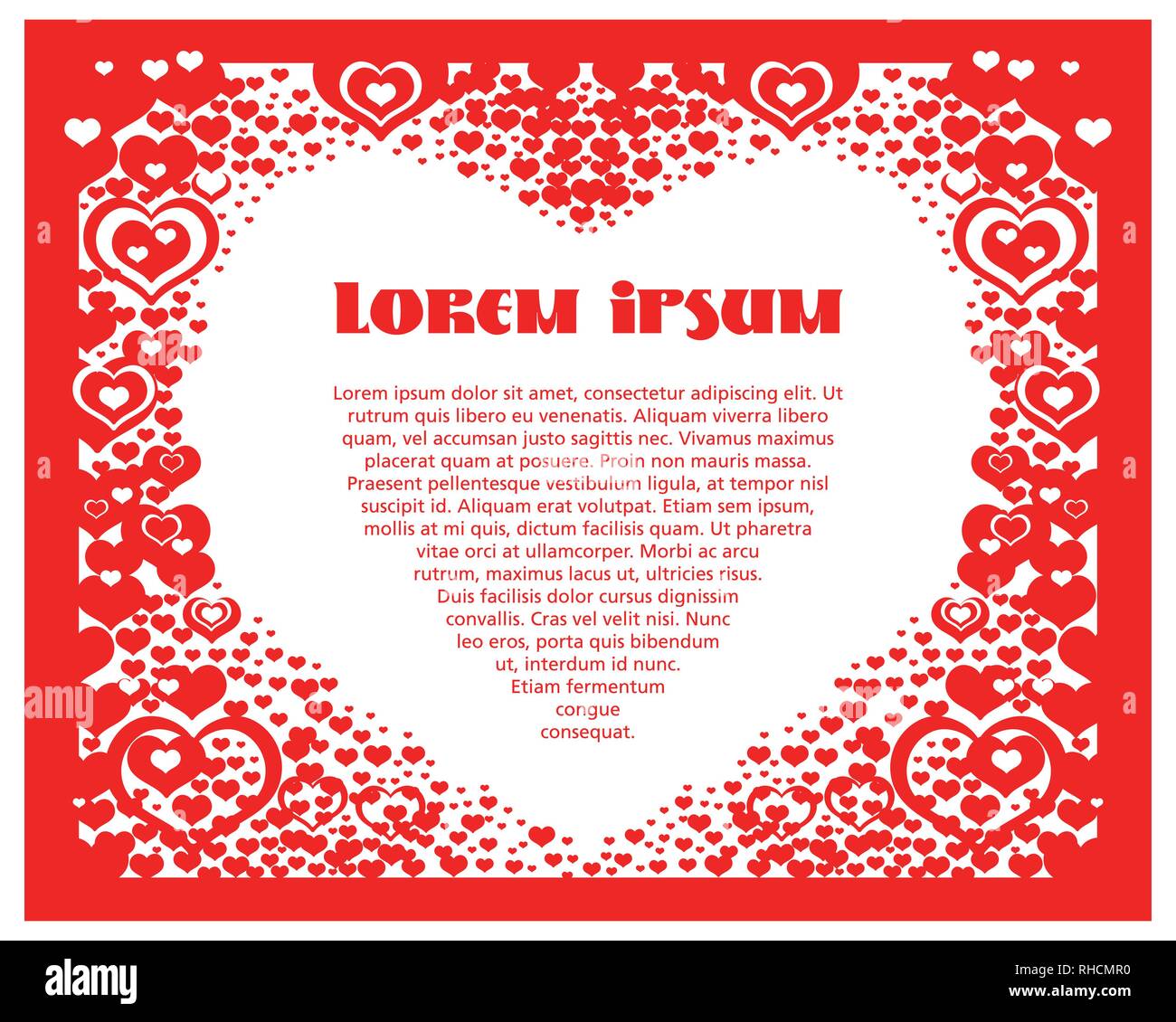 Zusammenfassung Hintergrund mit Herzen. Vector Illustration romantischen Rahmen. Valentines Banner mit weißen Herzen auf rotem Hintergrund. Vektor Postkarte für celebr Stock Vektor