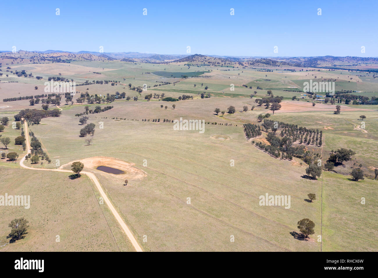 Luftaufnahme von landwirtschaftlichen Flächen in der Nähe von cowra im zentralen Westen von New South Wales. Die Bereiche um cowra sind sehr produktive Landwirtschaft für Schafe und Erntegut Stockfoto