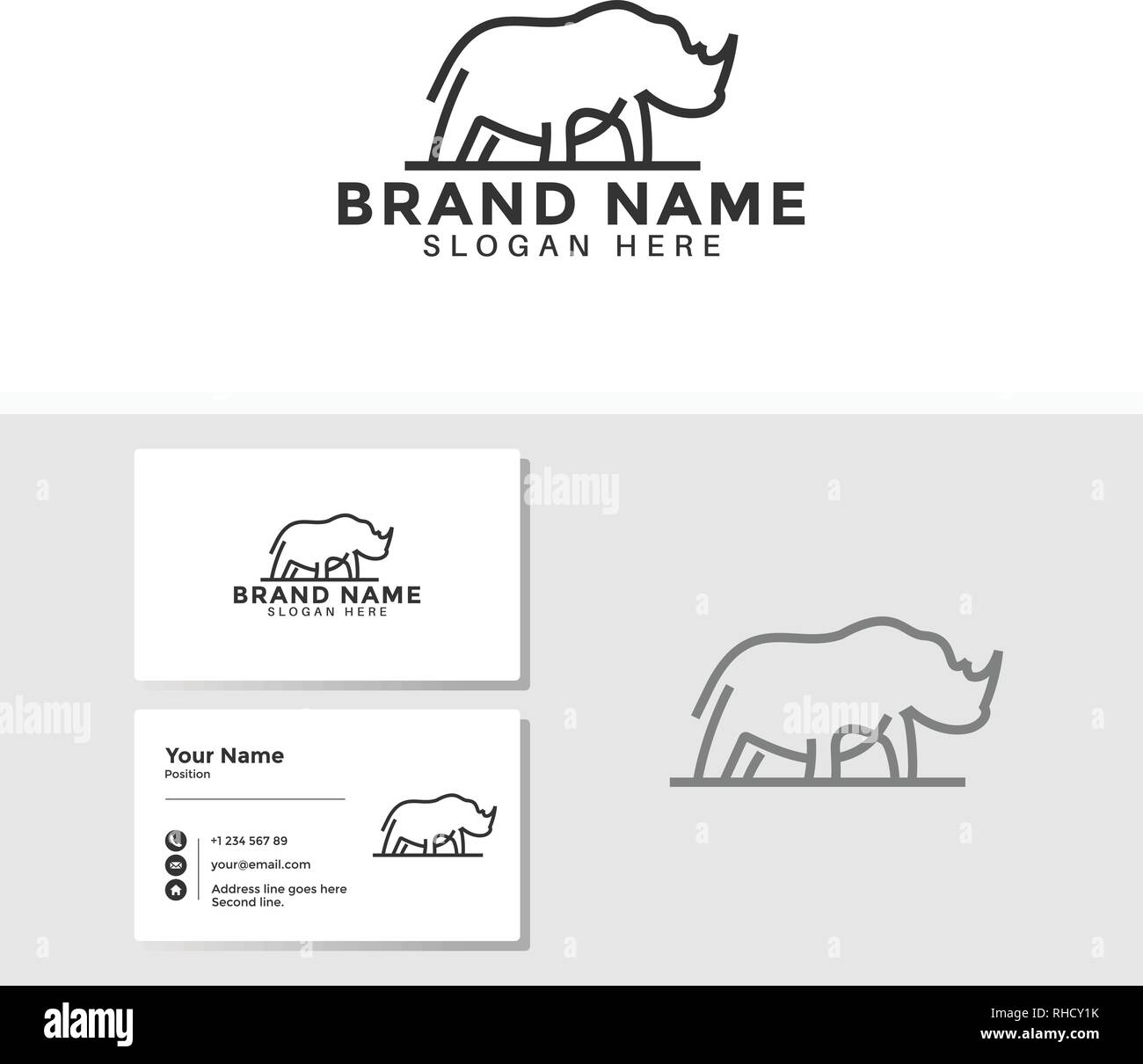 Rhino logo Vorlage mit Business Card Design Vector Stock Vektor