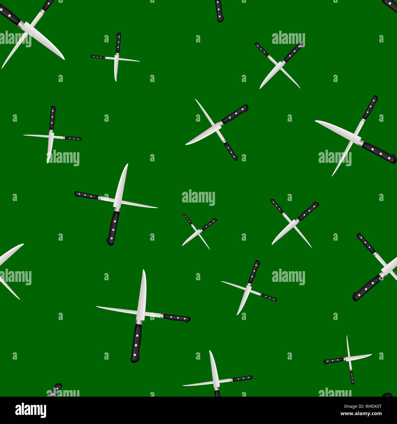 Nahtlose Muster der Küche Messer auf einem farbigen Hintergrund. Illustration in 3D-Stil Stockfoto