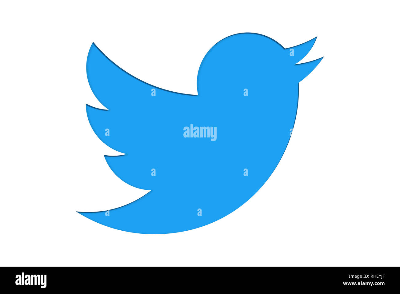 BERLIN, DEUTSCHLAND - Jan 10 2019: Twitter Logo das Symbol im minimalistischen Design als hellblaue Farbe schneiden Sie auf weißem Hintergrund. Konzept f Stockfoto