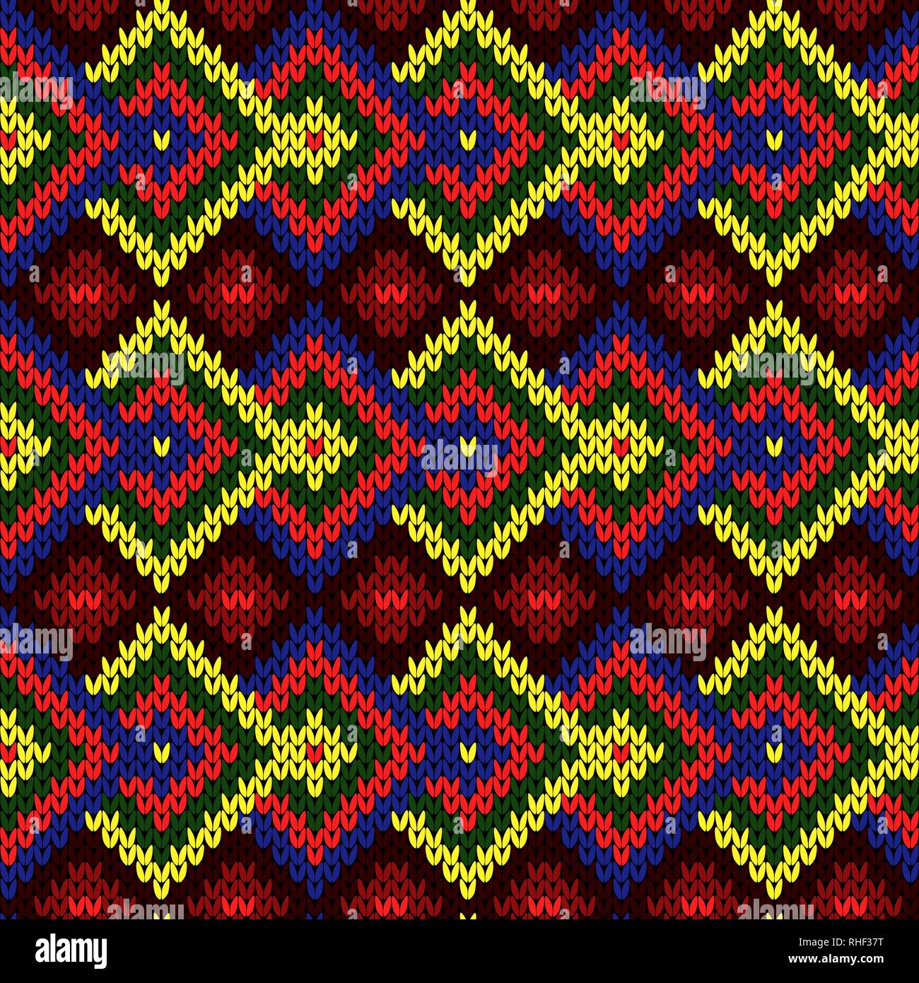 Kontrast bunte Gestrickte nahtlose Muster in Rot, Blau, Gelb und Grün, vector Pattern als Stoff Textur Stock Vektor