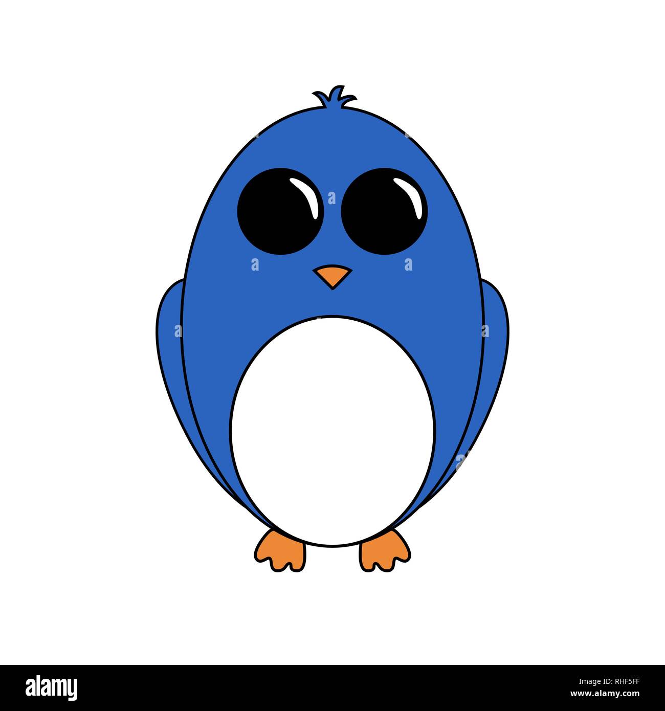 Cartoon polar niedlichen blauen Pinguin auf weißem Hintergrund. Große, schwarze Augen, gefalteten Flügel, kleinen Schnabel, prall. Stock Vektor