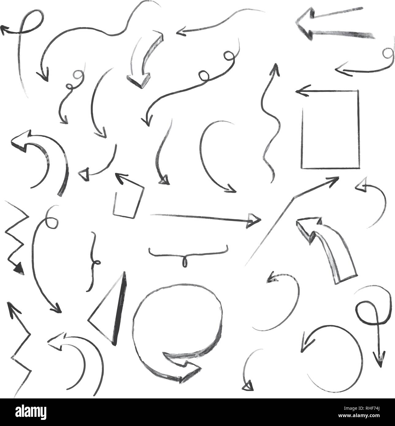 Lineare Formen auf Weiß. Hand gezeichnet scribble Skizzen. Array von Zeilen. Schwarze und weiße Abbildung. Doodles für Design und Business Stock Vektor