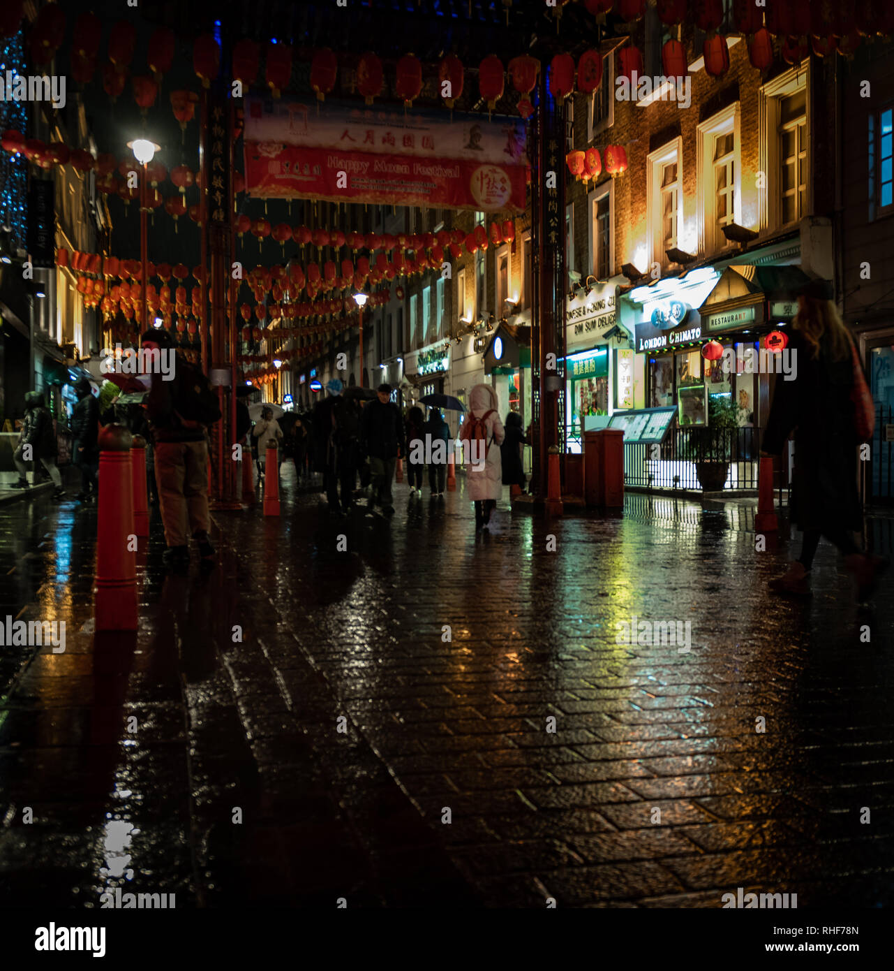 Nacht Zeit in China Town an einem regnerischen Abend Stockfoto