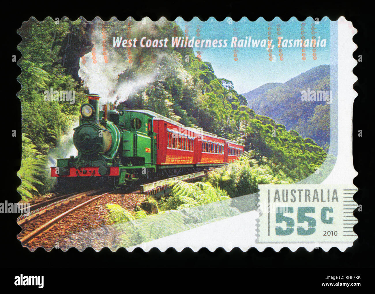 Australien - ca. 2010: einen gebrauchten Briefmarke aus Australien, Wilderness railway von Tasmanien, ca. 2010. Stockfoto