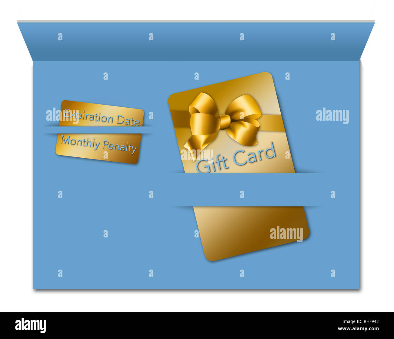 Geschenkkarten sind mit Bedingungen und das ist das Thema dieses Bildes. Eine Geschenkkarte ist neben einer kleineren Karte, einige der Gebühren Notizen gesehen Stockfoto