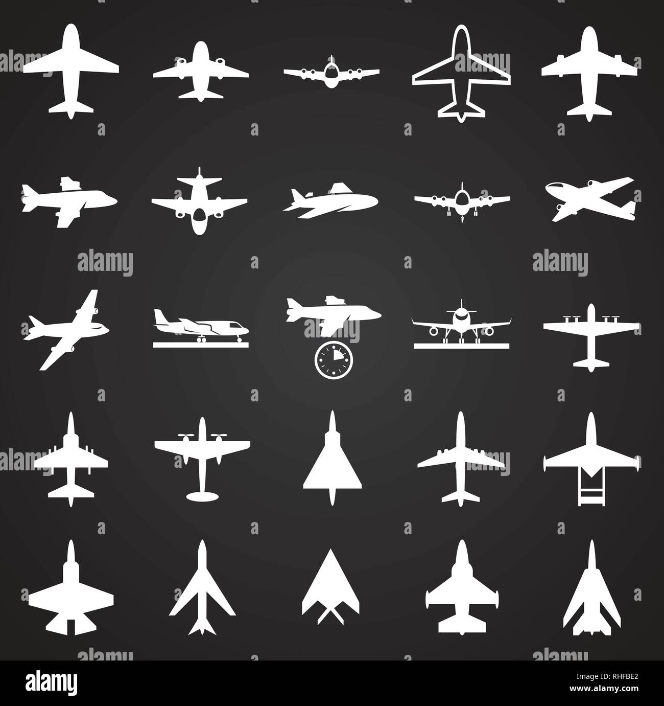 Flugzeug Symbole auf schwarzem Hintergrund für Grafik- und Webdesign, modernen einfachen Vektor unterzeichnen. Internet Konzept. Trendy Symbol für Web site Design web-Taste oder mobile App. Stock Vektor