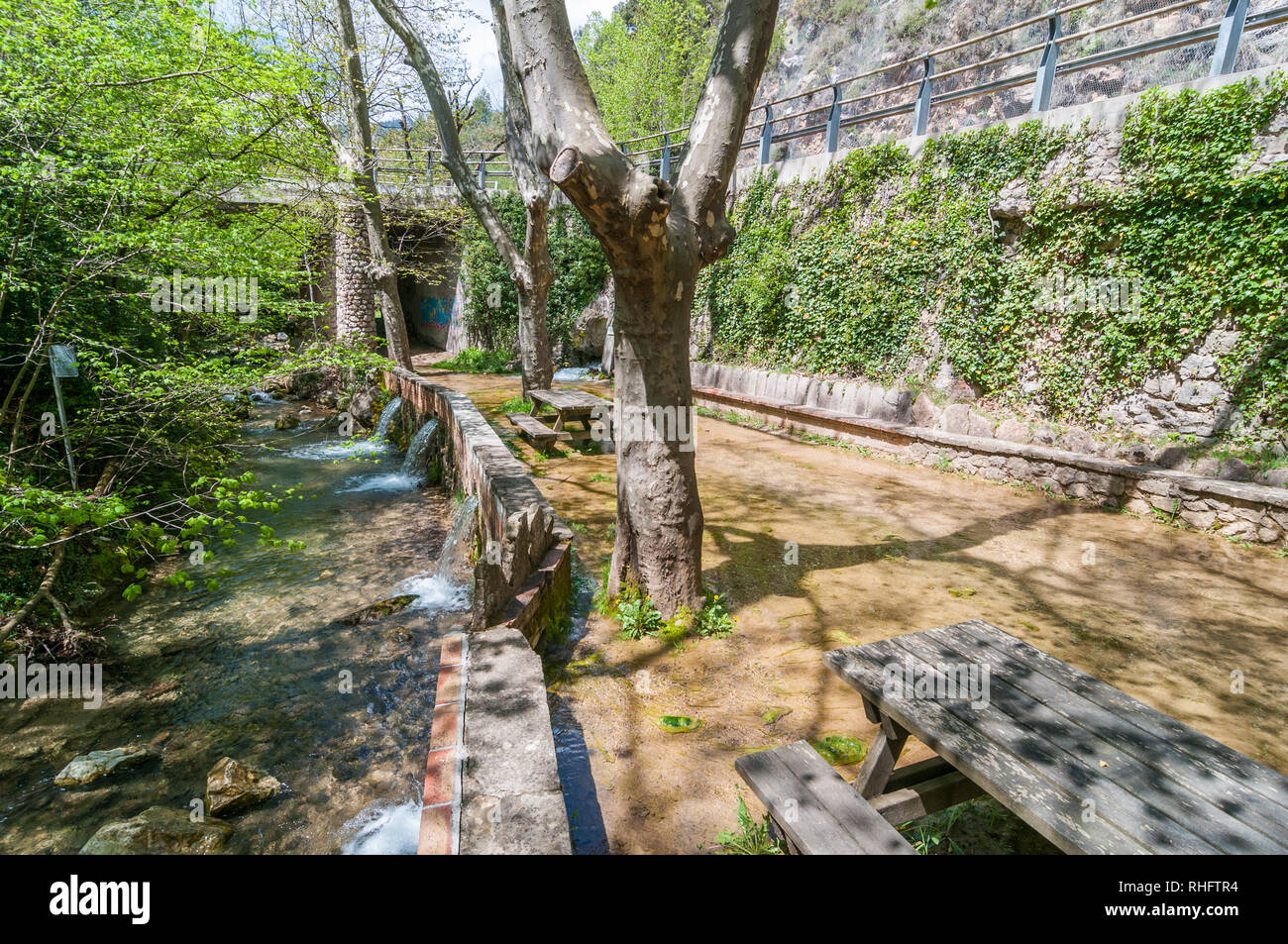 Picknickplatz, Font Negra, überschwemmten, Berga, Bergueda, Katalonien, Spanien Stockfoto