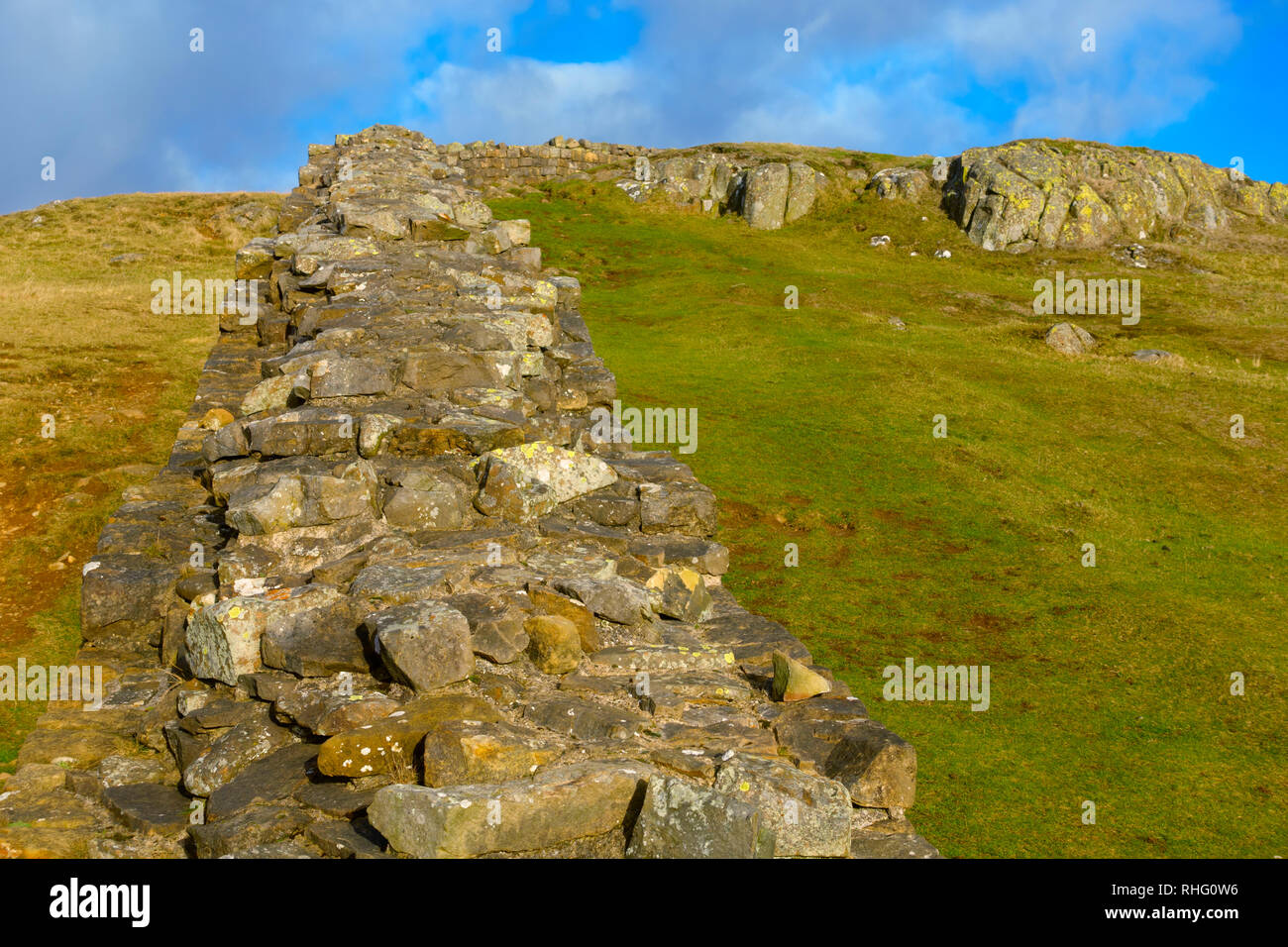 Der Hadrianswall in der Nähe von Walltown, Northumberland Stockfoto