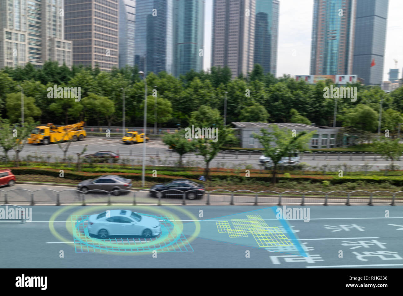 Iot smart Automotive fahrerlose Auto mit künstlicher Intelligenz kombiniert mit Tiefe. selbst Autofahren Situationsbewusstsein können Aro Stockfoto