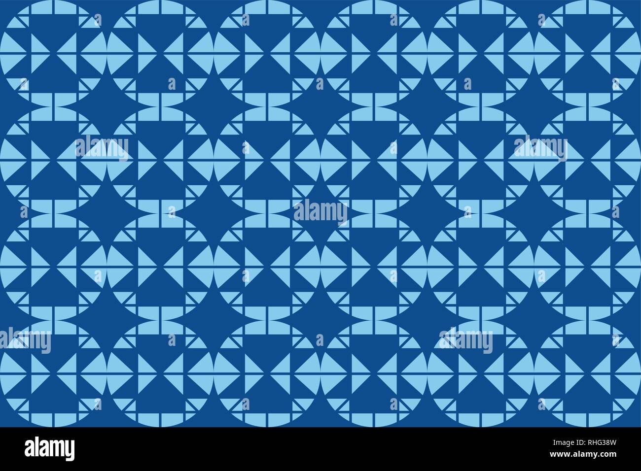 Nahtlose, abstrakte Muster mit geometrischen Formen bilden Kreise in blauer Farbe. Dekorative vector Art. Stock Vektor
