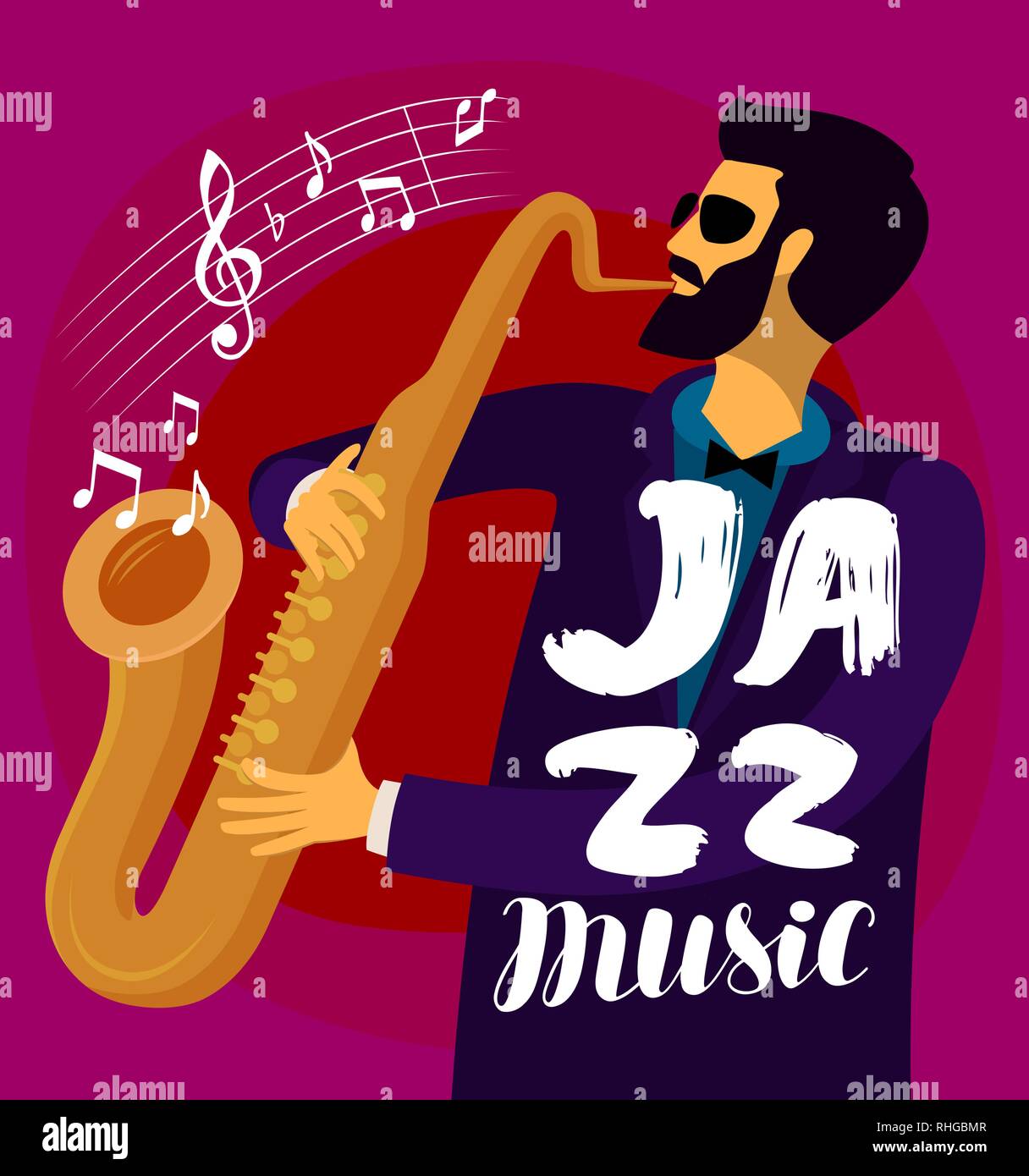 Musiker spielt das Saxophon. Jazz Musik, Musical Festival Konzept. Vector Illustration Stock Vektor