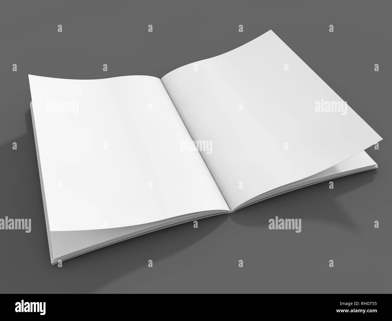 Mock-up-Magazin oder Katalog auf den Tisch. Leere Seite oder Notepad für mockups oder Simulationen. 3D-Rendering Stockfoto
