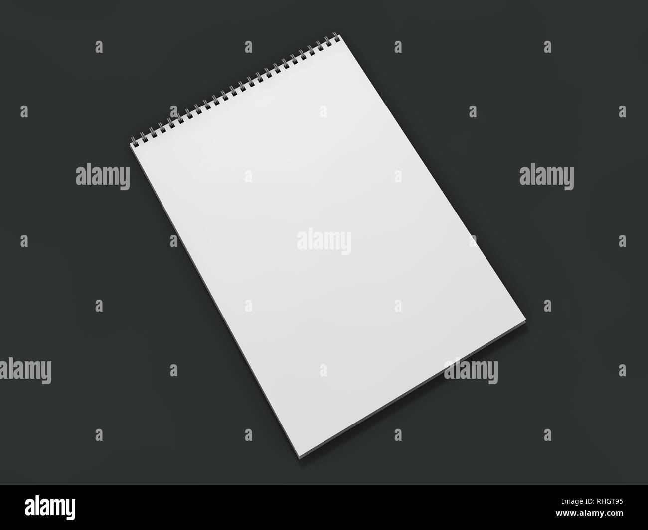 Leer notebook auf dunklem Hintergrund. 3D-Rendering Stockfoto