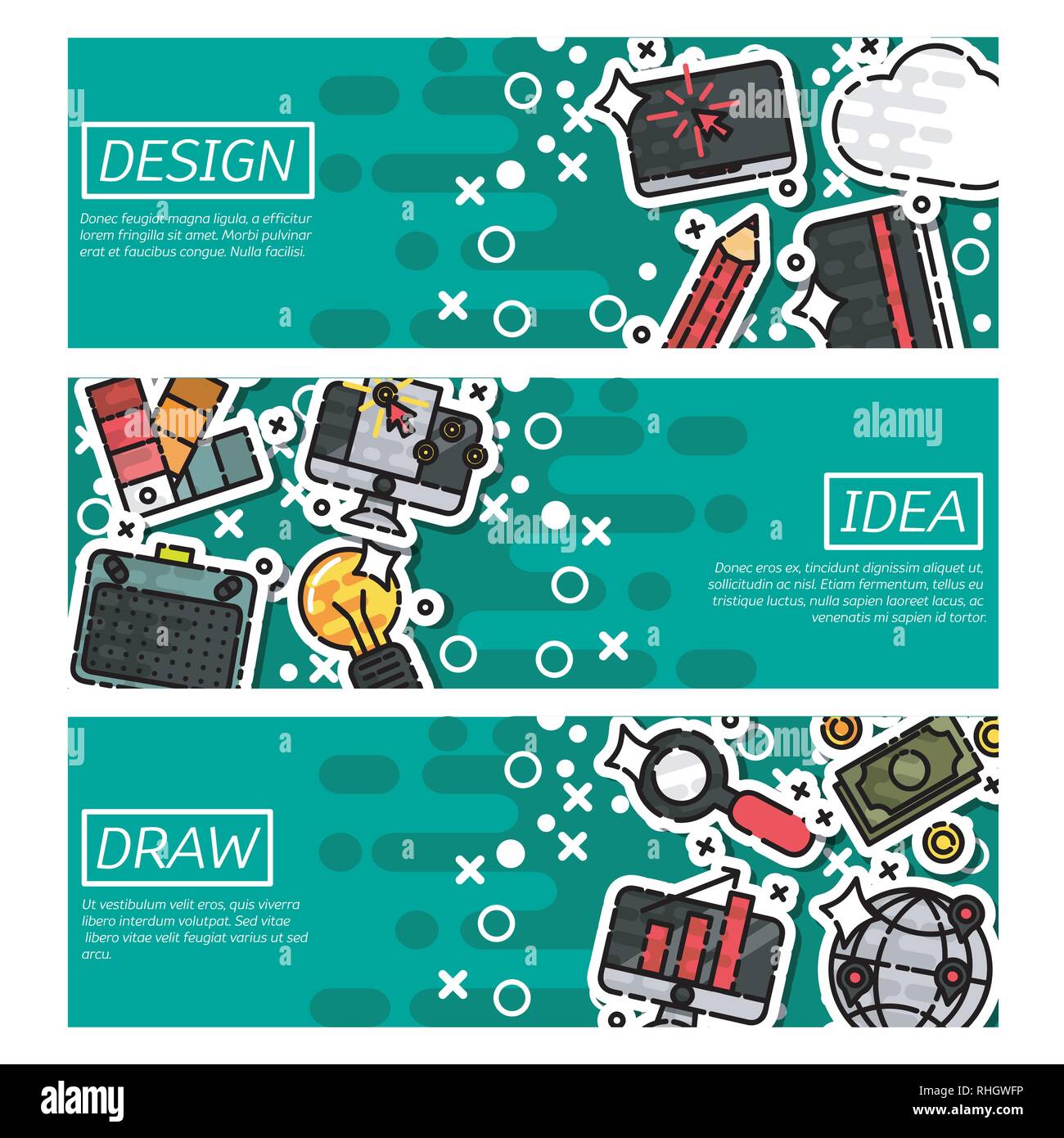 Horizontale Banner über Design. Vector Illustration, EPS 10. Stock Vektor