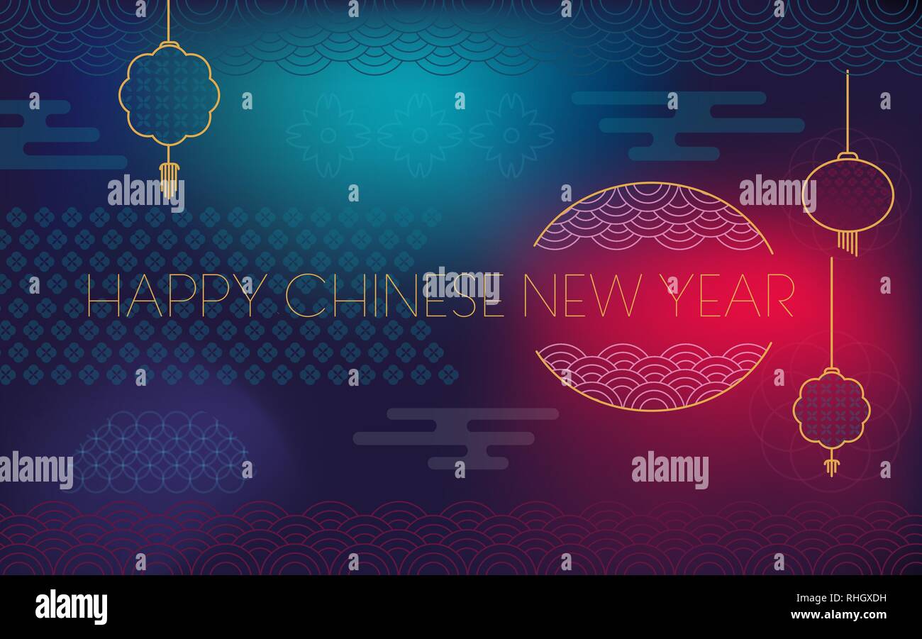 Frohes Chinesisches Neues Jahr für Glückwunschkarte, Flyer, Einladungen, Plakate, Broschüren, Banner, Deckel einer Website. Moderne geometrische Hintergrund Farbverlauf Stock Vektor