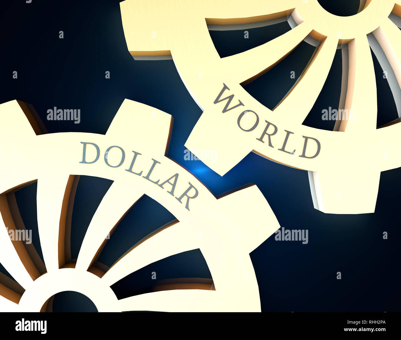 Weltausrüstung und Dollar-Ausrüstung, enge Beziehung und Zusammenarbeit Stockfoto