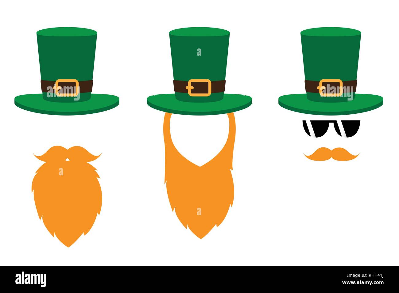 Leprechaun Charakter Gesicht mit roten Bart und grünen Hut auf weißem Hintergrund Vector EPS Abbildung 10 Stock Vektor