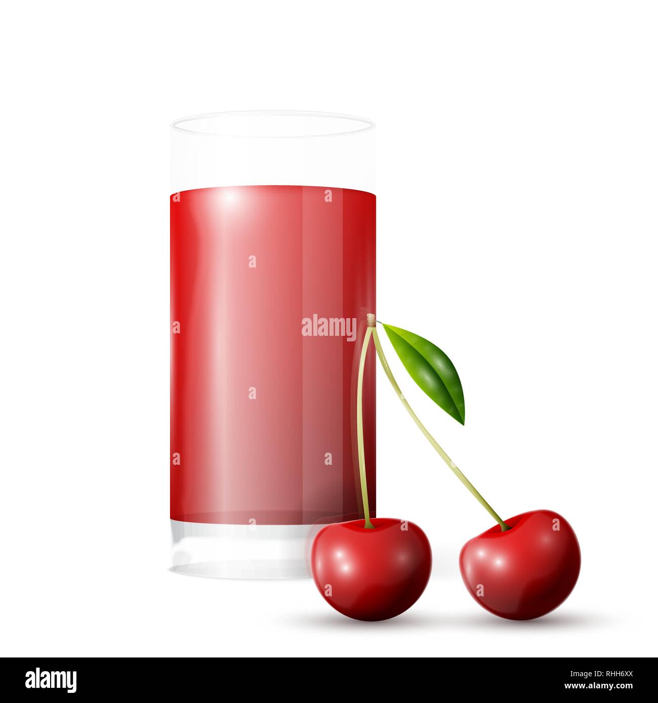 Kirschsaft. Ein Glas Kirschsaft und Kirschen. Vector Illustration, EPS 10. Stock Vektor