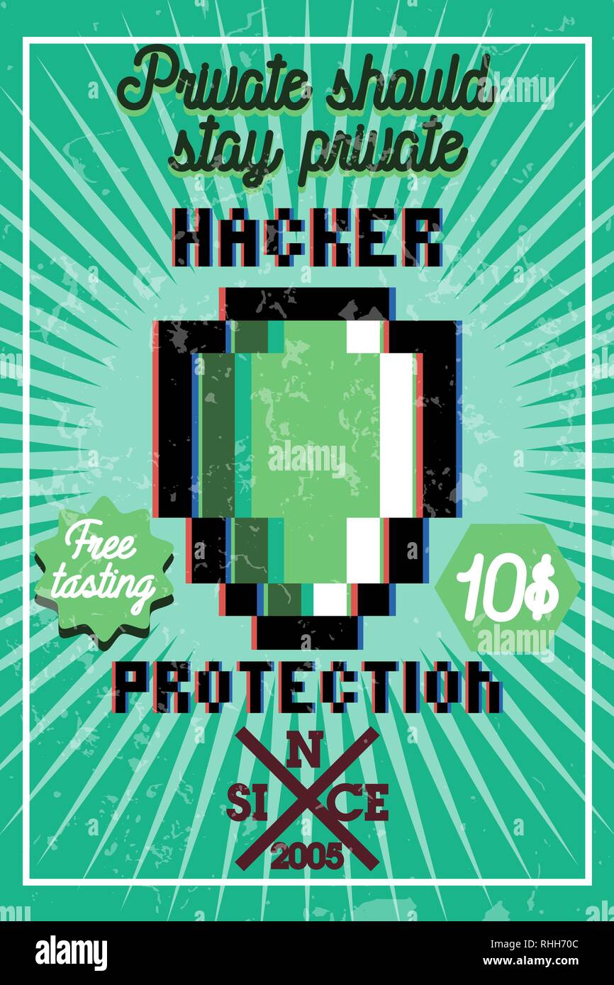 Farbe vintage Hacker protecrion Banner. Sicherheit Design. Datenschutz Banner. Sicherheit label. Vector Illustration, EPS 10. Stock Vektor