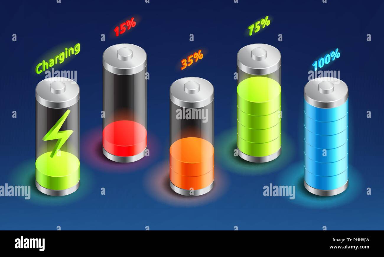 Einstellen Der Batterieladung Symbol Isometrische Druckspeicher