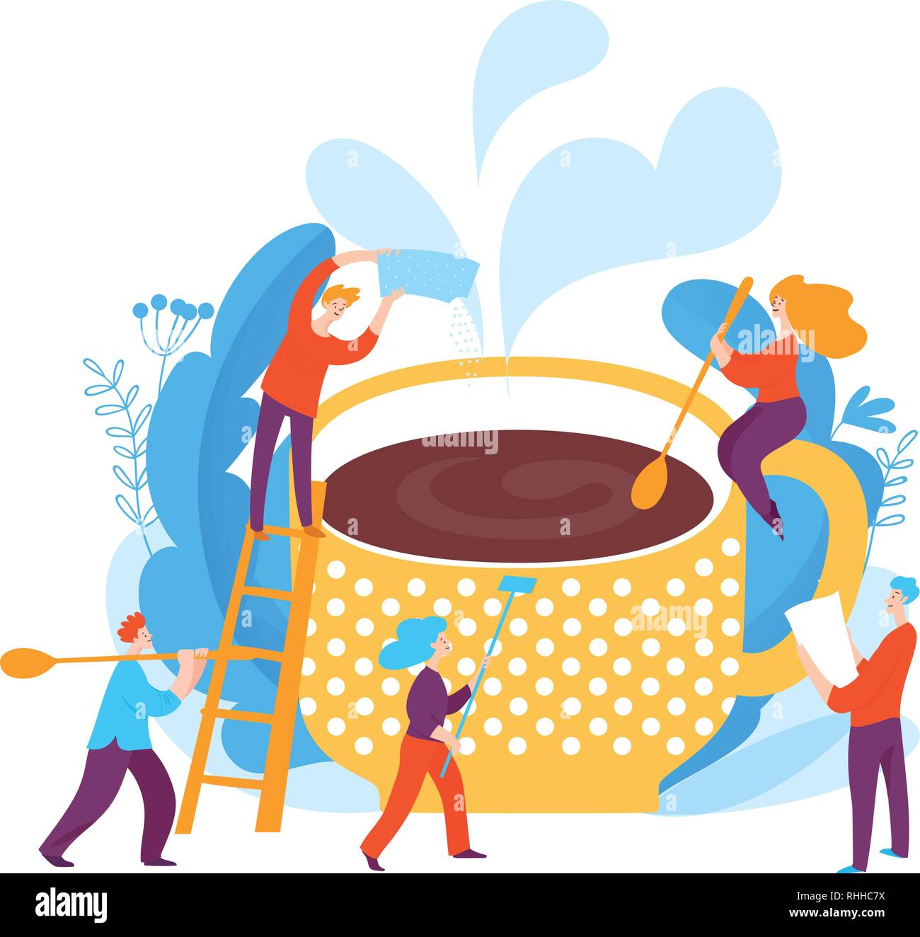 Kaffee erstellen Vektor cobcept Kunst mit Kaffeetasse und Menschen Stock Vektor