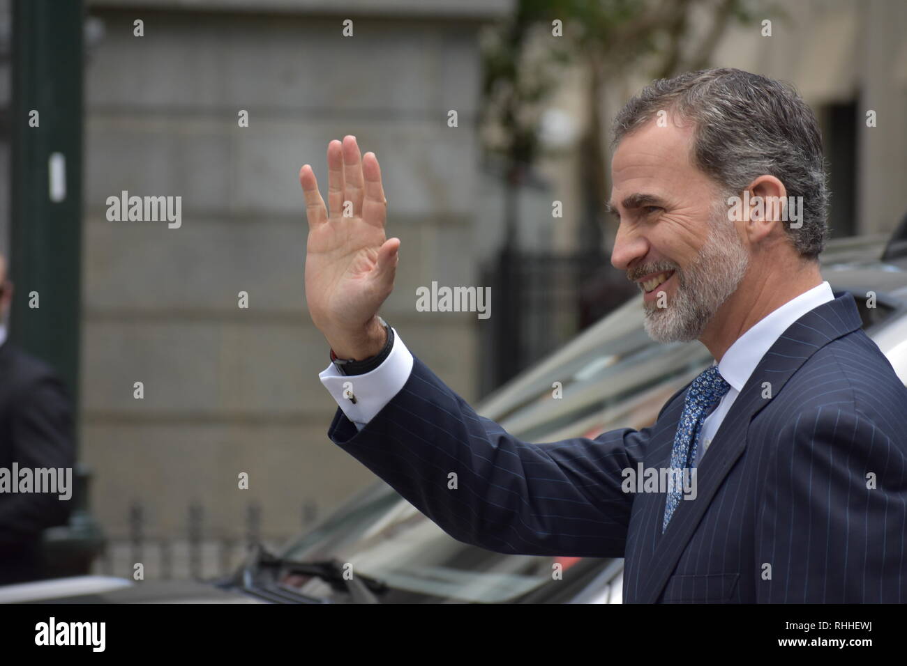 König Felipe VI. von Spanien bei einem Besuch in New Orleans, Louisiana in der Feier der Stadt tricentennial. Stockfoto
