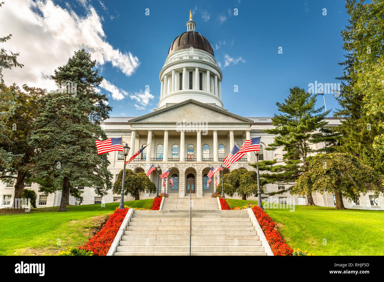 Maine State House, in Augusta, an einem sonnigen Tag. Stockfoto