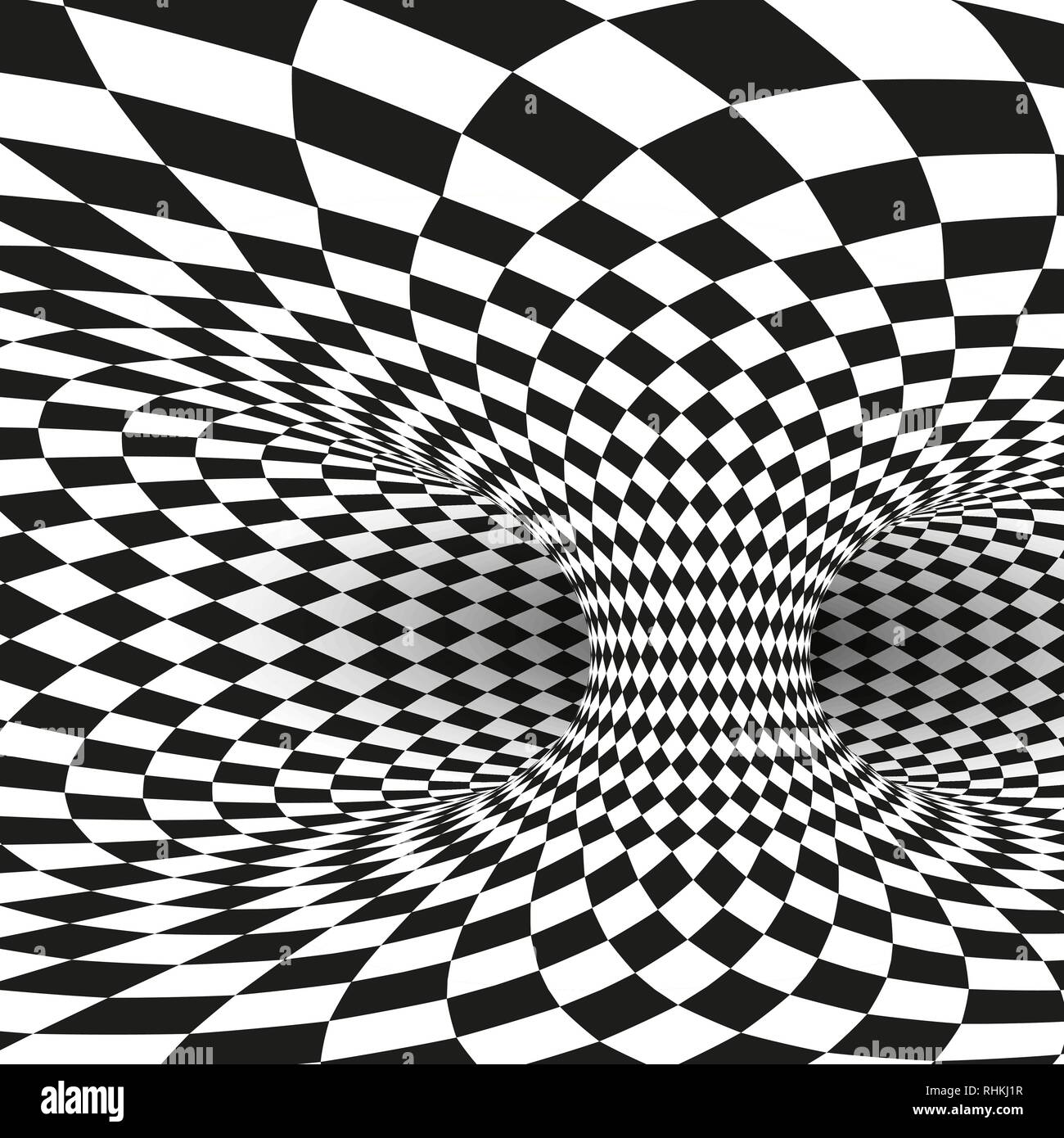 Geometrische quadratische Schwarze und Weiße optische Täuschung. Abstrakte Wurmloch Tunnel verzerren. Vector Illustration Stock Vektor