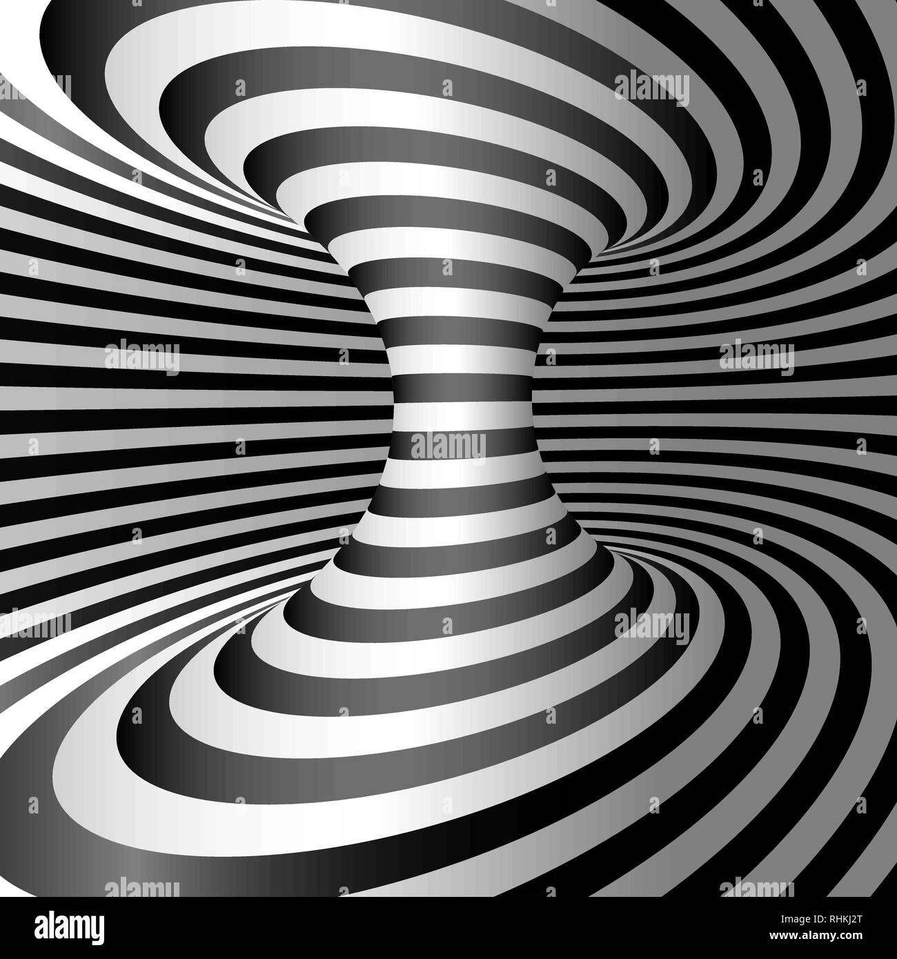 Optische Täuschung - Wurmloch. Abstrakte 3d-gestreifte Illusion. Design der optischen Illusion Hintergrund. Vector Illustration Stock Vektor