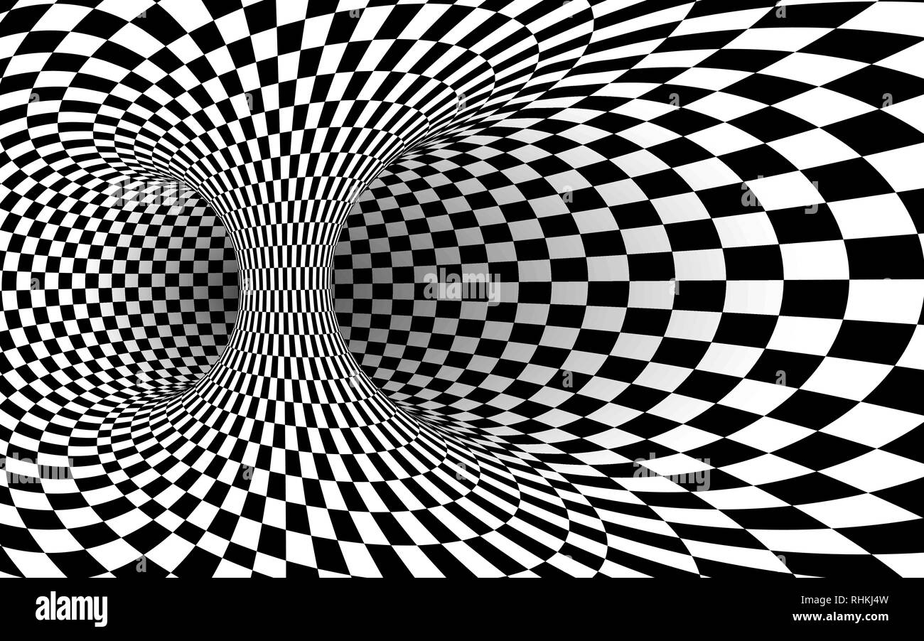 Geometrische quadratische Schwarze und Weiße optische Täuschung. Abstrakte Wurmloch Tunnel. Vector Illustration Stock Vektor
