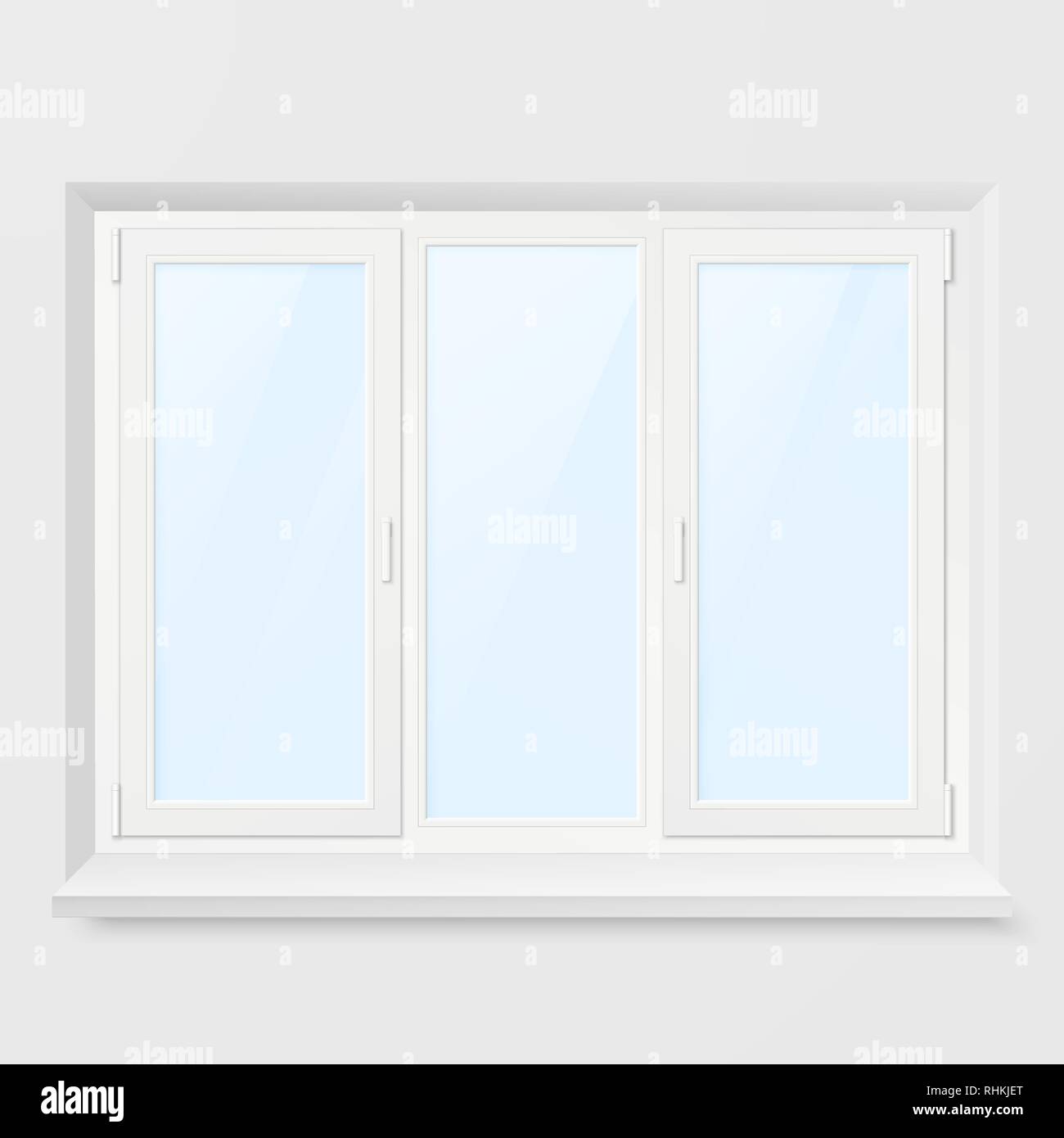 Weiß Büro Kunststoff Fenster. Fenster Vorderansicht. Vector Illustration isoliert auf weißem Hintergrund Stock Vektor
