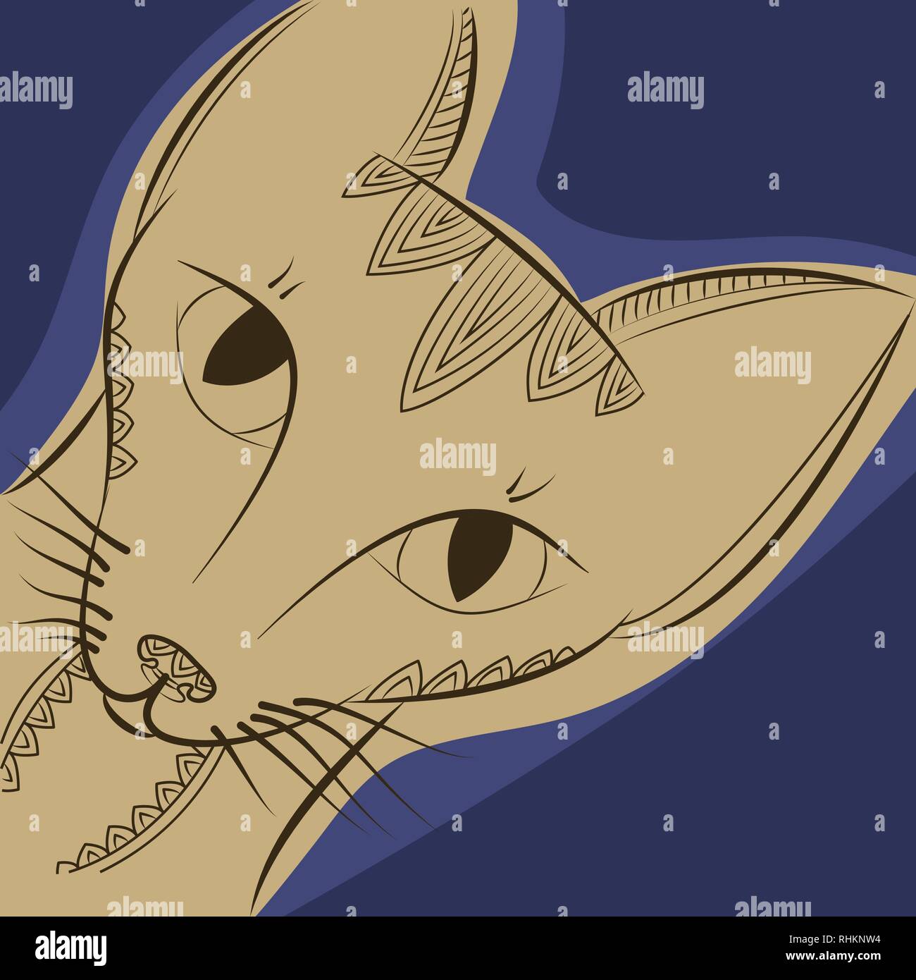 Doodle Zen cat head Vector Illustration. Nacht Tier Gewirr Muster. Wilde Natur buch Färbung. Stock Vektor