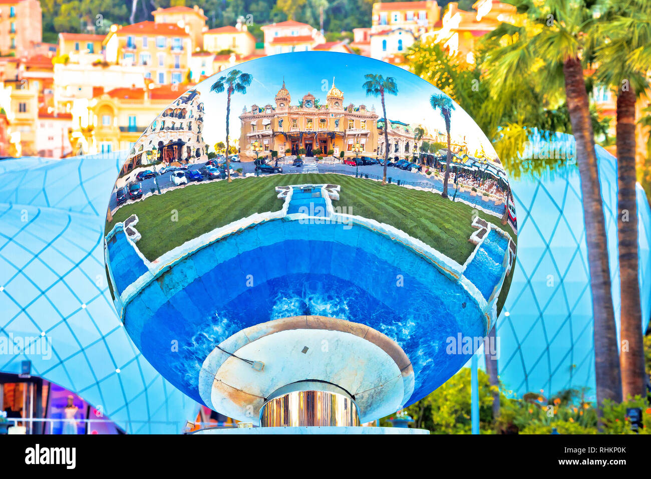 Monte Carlo Place du Casino Square Brunnen Reflexion, Fürstentum Monaco Stockfoto