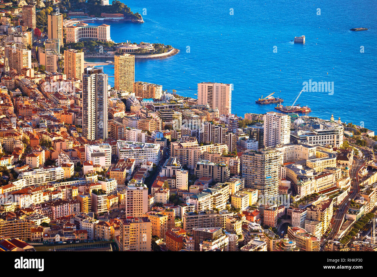Monaco und Monte Carlo Stadt und Hafen Luftbild, Fürstentum Monaco Stockfoto