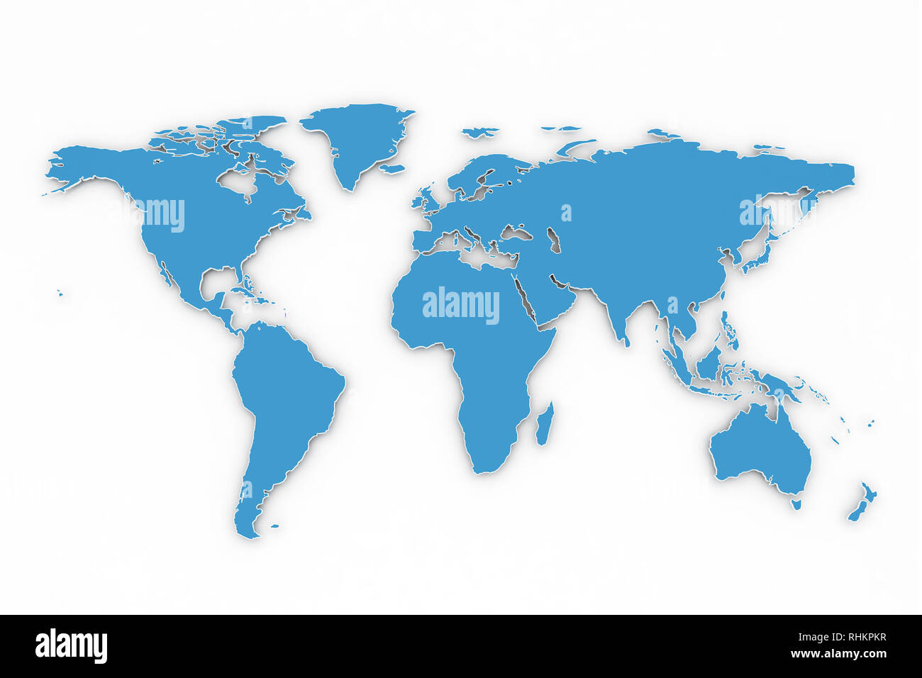 Blau und Weiß 3D-Weltkarte Stockfoto