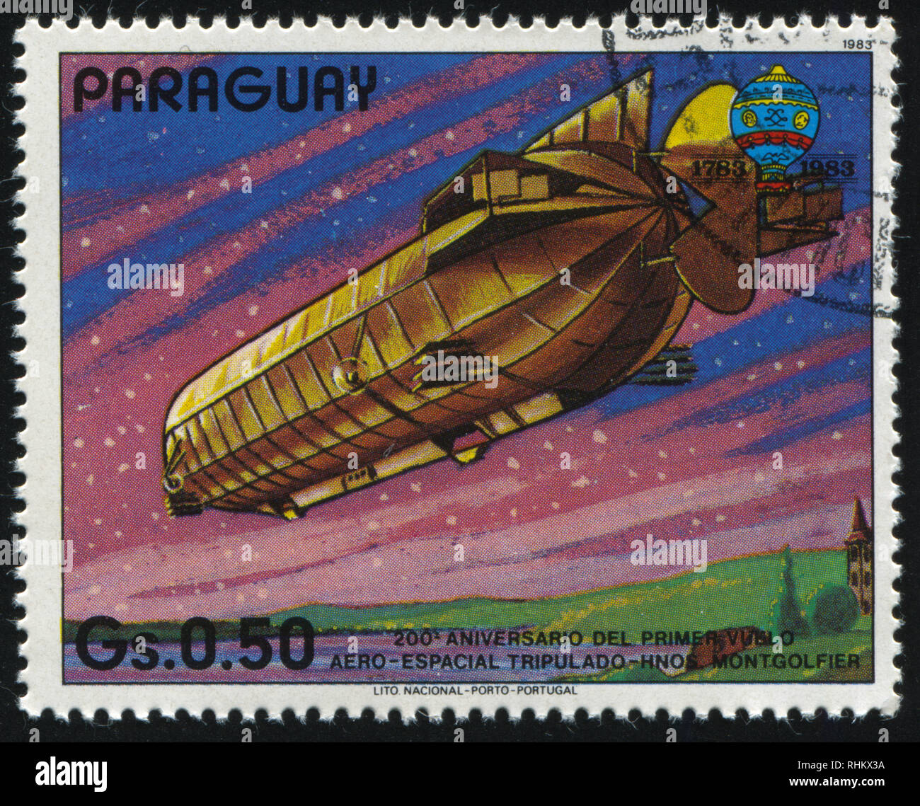 Russland KALININGRAD, 22. APRIL 2017: Briefmarke von Paraguay gedruckt, zeigt Aerostat, ca. 1983 Stockfoto